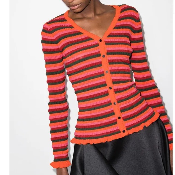 Molly Goddard Aara Horizontal Stripe Cardigan Size L Retail $380.00 - Picture 1 of 12